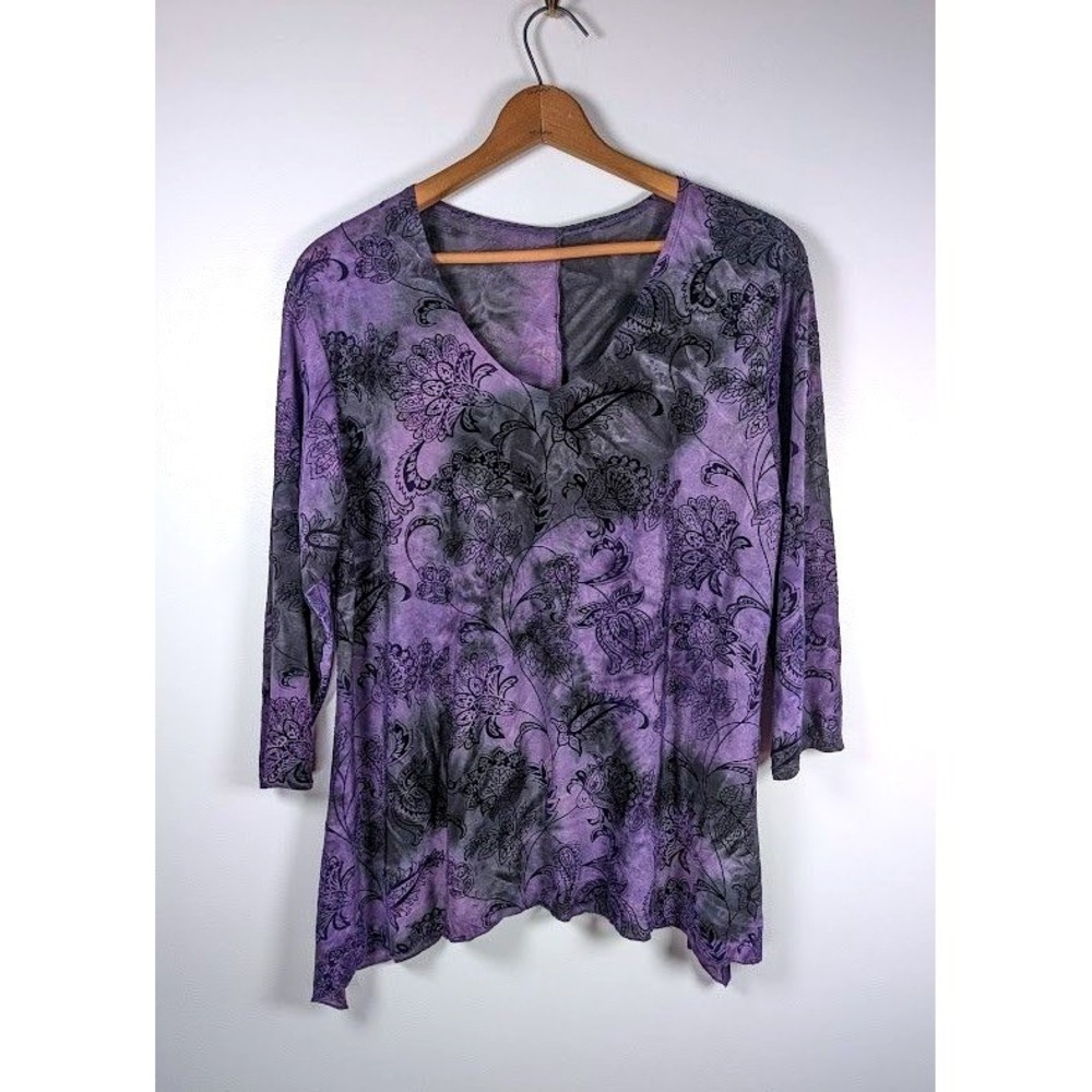 Shannon Ford Tunic Velvet Burnout Top Size 2X 3/4 Sleeve Whimsigoth Fairy Flowy